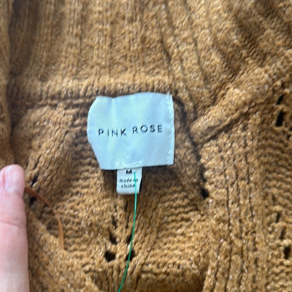 NWT Pink Rose bronze CARAMEL CROPPED PULLOVER v neck collar SWEATER - Picture 6 of 9